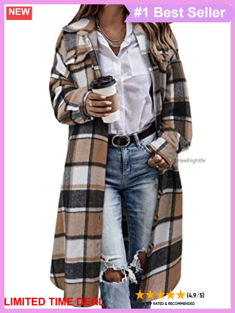 Oversized Plaid Flannel Shacket Button Down Corduroy Shirt Jacket